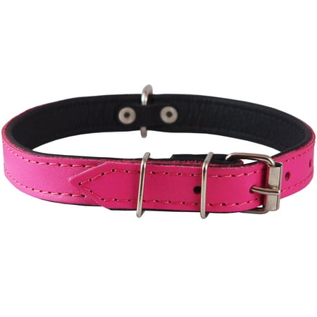 Real Leather Soft Leather Padded Dog Collar (13 -15.5 Neck; 5/8 Wide Pink/Black)