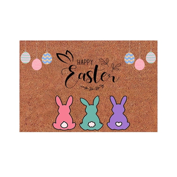 Happy Easter Doormat – Fun Bunny Design Welcome Mat for Front Door, Non-Slip Coconut Fiber Rug, Festive Holiday Entryway Decor