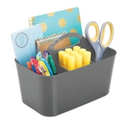 mDesign Small Plastic Caddy Tote for Desktop Office Supplies, 2 Pack, Dark Gray