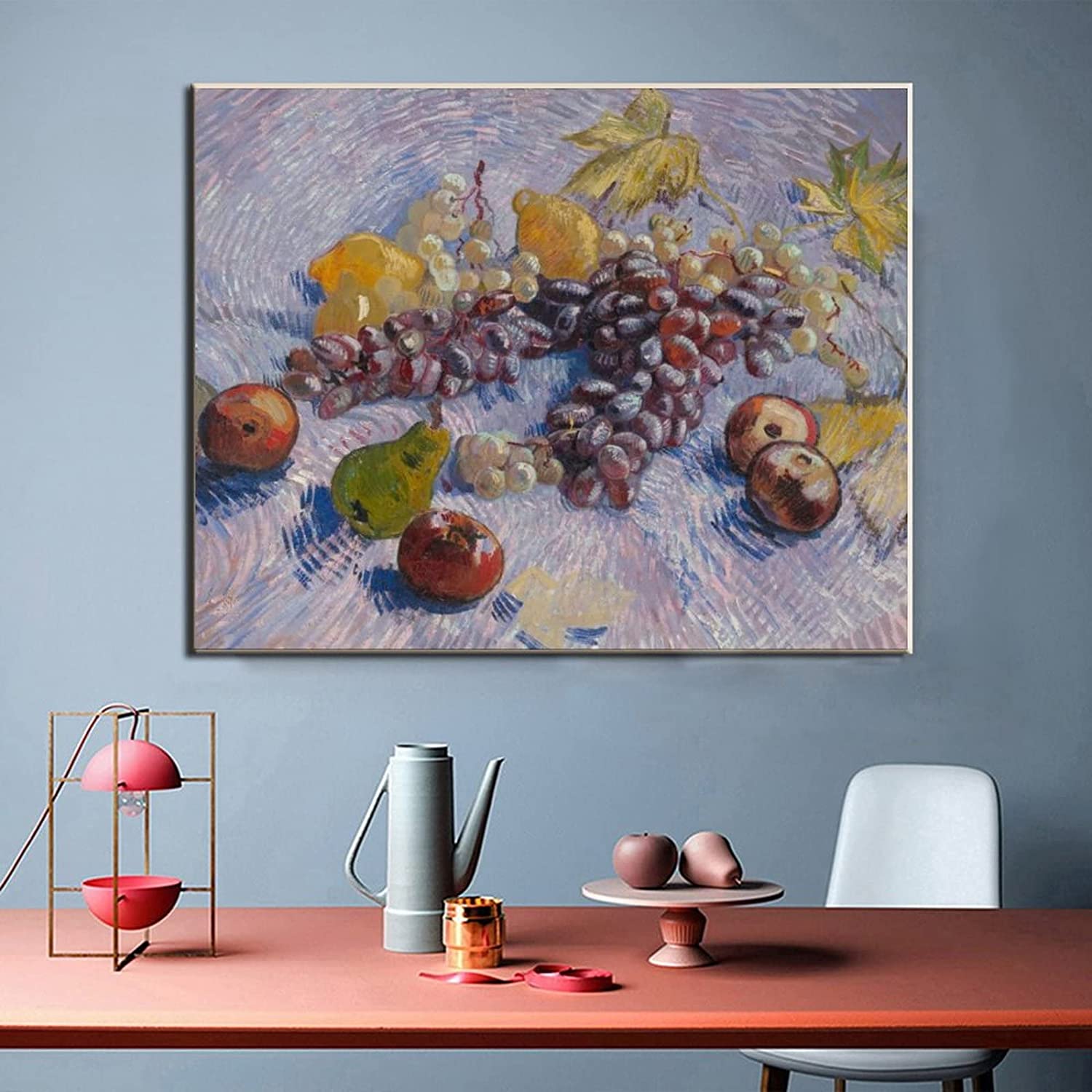 Vintage Wall Art Kitchen Wall Art Healthy Fruit Wall Art Apple and Grape  Oil Painting Canvas Painting Wall Art Poster for Bedroom Living Room Decor  12x16inch(30x40cm) Frame-Style