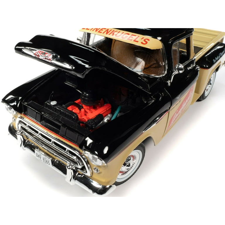 Diecast 1957 Chevrolet 3100 Stepside Pickup Truck Black and Diecast 1957 Chevrolet 3100 Stepside Pickup Truck Black and