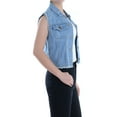 thumbnail image 2 of Womens Distressed Denim Button Up Sleeveless Crop Vest, Blue, Small, 2 of 5
