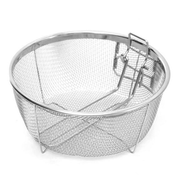 Round Fryer Basket 1 Pc,Stainless Steel Frying Basket,Frying Serving Basket With Folding Handle,Deep Basket for Kitchen Frying,BBQ Basket for Fry Chips(Silver)