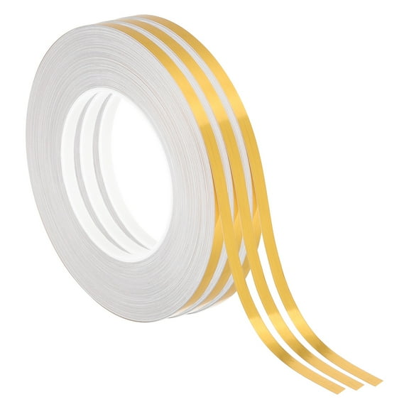 Uxcell Metalized Polyester Film Tape, Metallic Decor Tape for Detailing Accent Wall Brushed Golden, 1/4 inch x 55 Yards, 3 Pack
