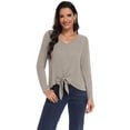 thumbnail image 2 of Asklazy Women's Ribbed Knit V-Neck Tie Front Long Sleeve Slim Fit Casual Tunic Tops,US Size,Khaki,2XL, 2 of 9
