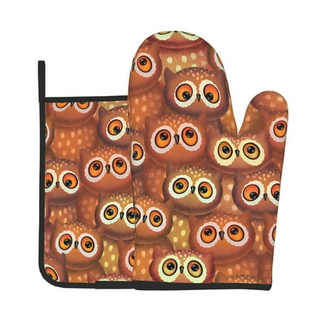 

Bingfone Brown Owl Print Oven Mitts Pot Holders Set 2 PCS for Kitchen for Cooking Grilling Baking BBQ Pot Holders Cook Essentials