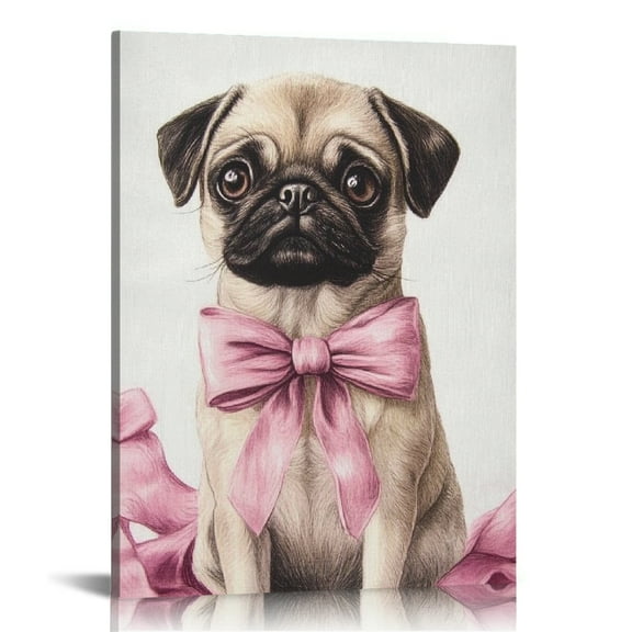 Patifu Pug Dog Pink Bow Canvas Wall Art Home Decor 16x20 12x16 in