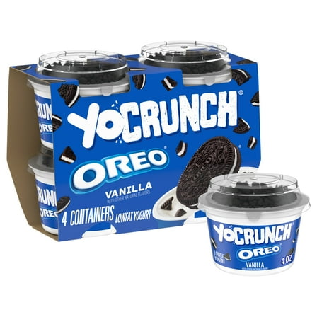 YoCrunch Vanilla Low Fat Yogurt with OREO(R) Cookie Pieces, 4 oz Yogurt Cups, 4 Count