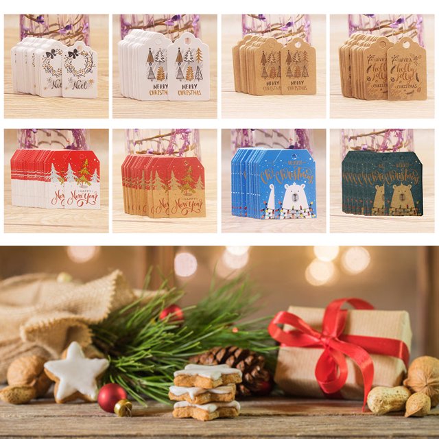 100pcs Christmas Hangtags Decorative Paper Tags Decorative Paper Tags Wrapping Christmas Tree Labels for Wrapping Decor, Type 7