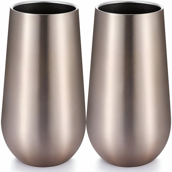 ACDANC 2 Packs Double-insulated Stemless Champagne Flutes Wine Tumbler,Unbreakable Cocktail Cups Reusable Champagne Toasting Glasses with Lids (Champagne,6 OZ)