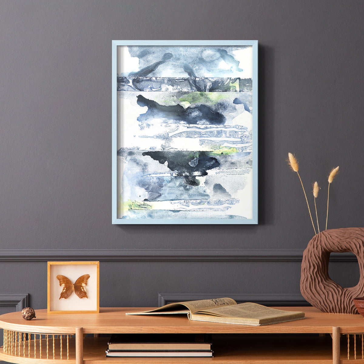 Blue Memories II Framed Print in Blue Solid Wood Framed Print No Nail Hanging