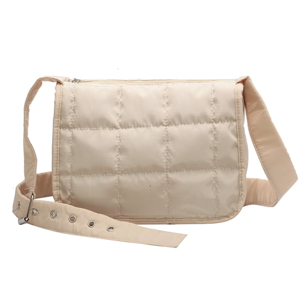 Bolso de hombro Bolso de algodón Acolchado Rombo Casual Shopping Crossbody Beige