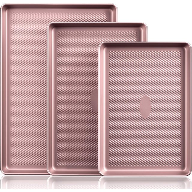 Juego de bandejas para hornear, bandejas para galletas para horno, bandejas antiadherentes para rollos de medio/cuarto/gelatina con patrón de textura, bandeja para galletas resistente