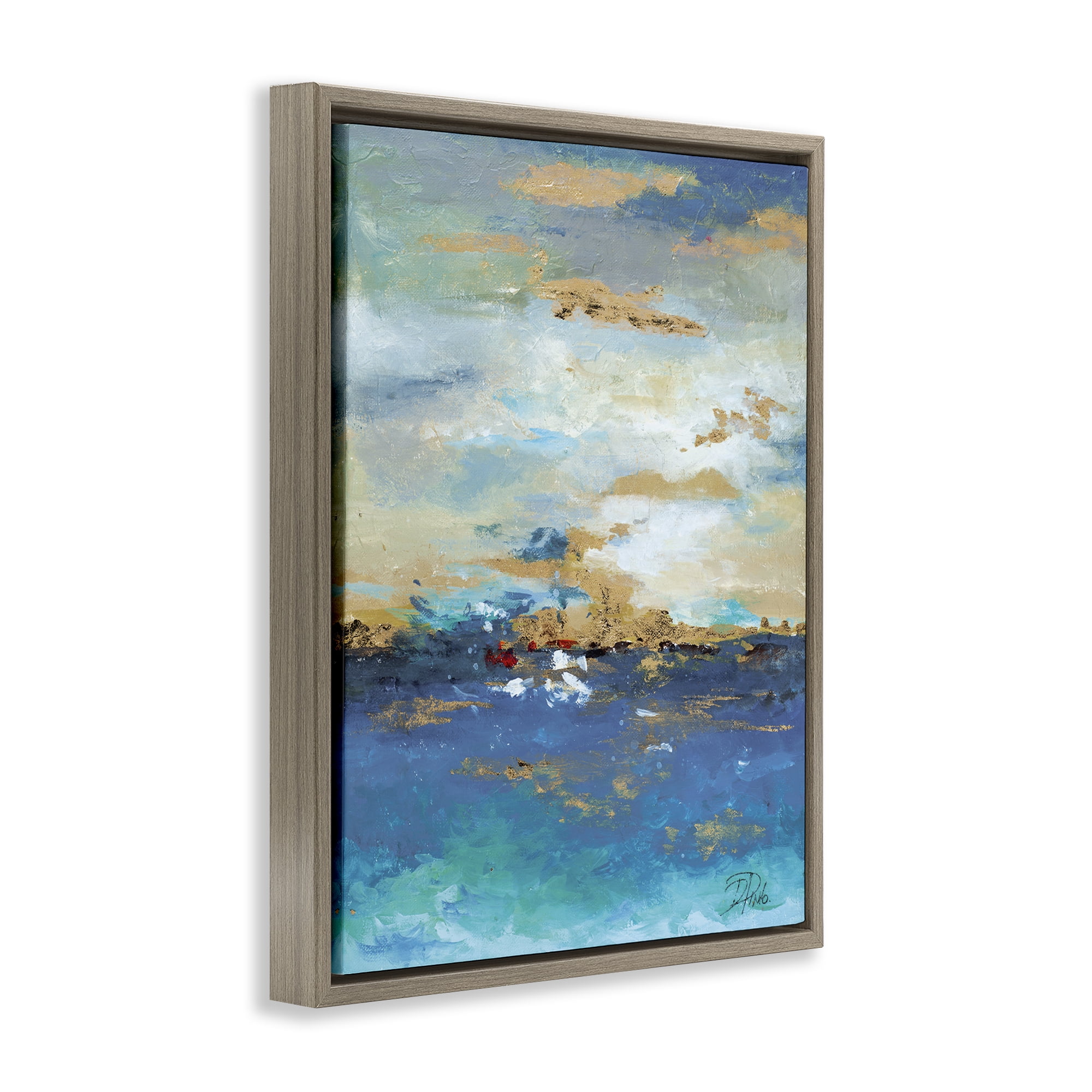 Stupell Industries Ocean View with Tan Accents Abstract Painting Brown Floater Framed Canvas Art Print Wall Art, 17 x 21