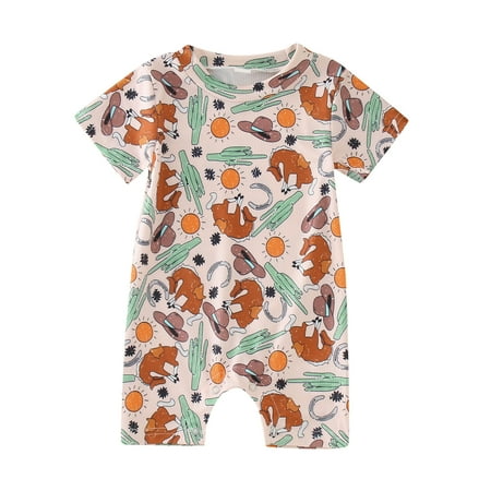 

Wiueurtly Boys Girls Short Sleeve Cartoon Cow Prints Pullover Romper Sweatshirt Jumpsuit Baby Boy Jumpsuit