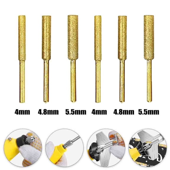 6Pcs Diamond Coated Cylindrical Burr Coated Cylindrical Burr Chainsaw Sharpener Stone File Chain Saw Sharpening Carving Grinding