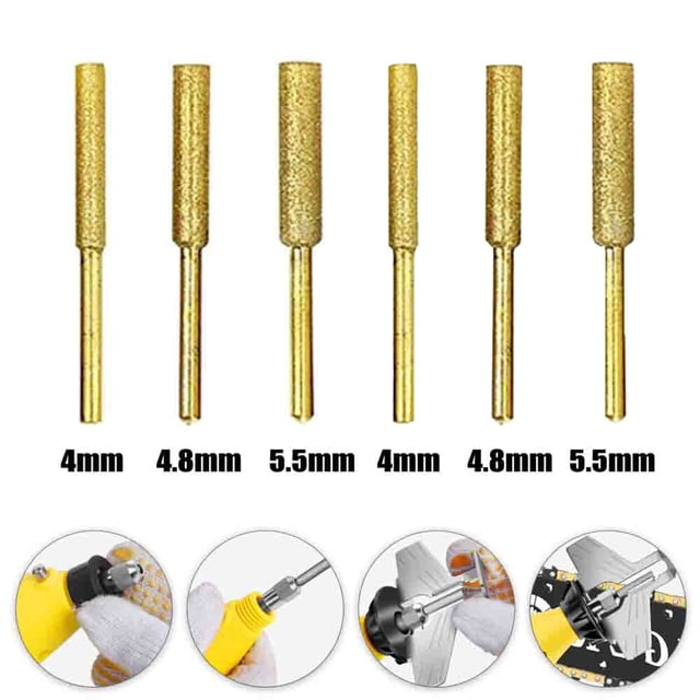 Gold Diamond Coated Cylindrical Burr 4-5.5Mm Chainsaw Sharpener Stone File Chain Saw Sharpening Carving Grinding Power Tools Kit