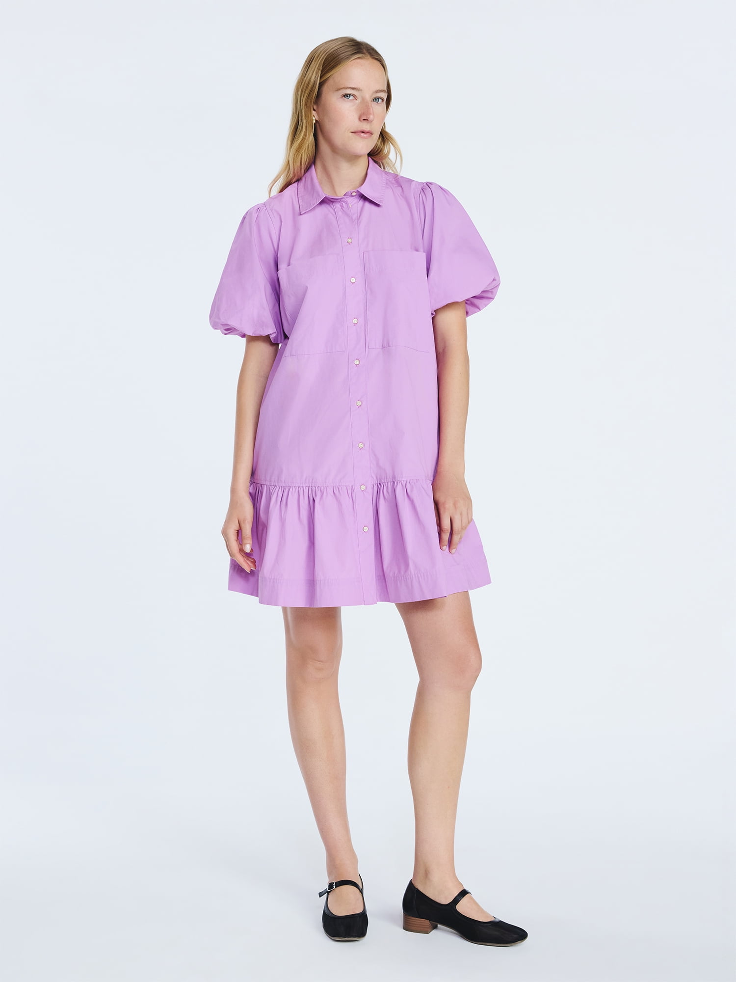 Free Assembly Women’s and Women's Plus Cotton Ruffle Mini Dress with Puff Sleeves, Sizes XS-4X
