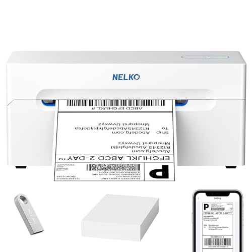 Impresora térmica de etiquetas de envío Nelko con Bluetooth, 4x6, compatible con Android, iPhone y Windows, ampliamente utilizada en Amazon, eBay y Shopify (blanca)