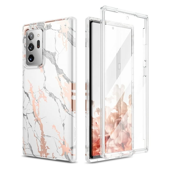 Suritch Cell Phone Case for Samsung Galaxy Note 20 Ultra, Shockproof Hard Shell Rugged Cover, White Marble