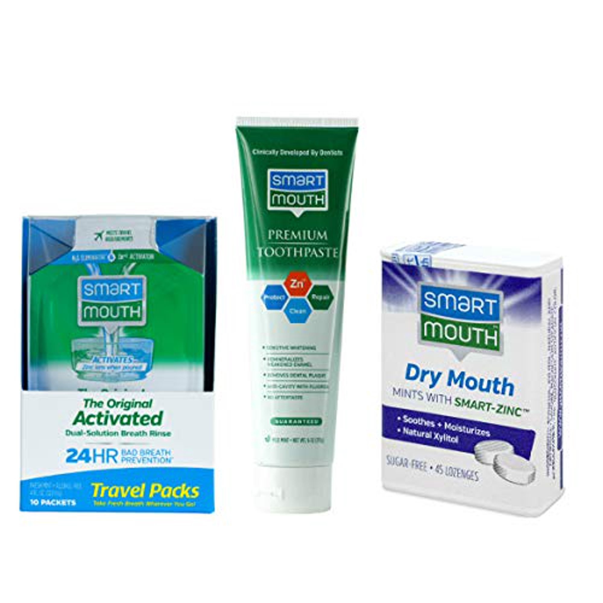 SmartMouth Original Activated Oral Rinse Travel Packs Dry Mouth Mints and Premium Toothpaste for 24 Hour Bad Breath Prevention | Walmart Canada SmartMouth Original Activated Oral Rinse Travel Packs Dry Mouth Mints and Premium Toothpaste for 24 Hour Bad Breath Prevention | Walmart Canada