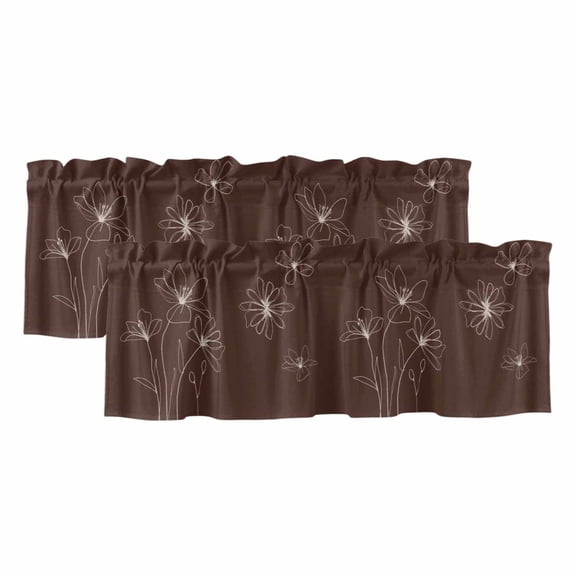 Brown Floral Valances for Windows, Decorative Rod Pocket Window Valance Curtains, Spring Flower Short Curtain Drapes for Kitchen/Bathroom/Living Room, 2 Panels, 42" W x 18" L