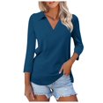 thumbnail image 1 of TINZ Hauts à Manches 3/4 pour Femmes, Chemises de Travail à Col en V, Tee-Shirt à Rayures Élégantes, Tee-Shirt à Manches Longues, Chemises Opaques pour Femmes, 1 of 5
