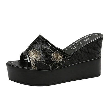 

Fpqtro 2023 Summer Women s Sandals Women s Slope Heel Mesh Fish Beak Sequins Casual Slippers Thick Sole Sponge Cake Sandals