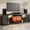 Black with red brick fireplace, variant on Holliwill 70" TV Stand for TVs up to 80" with LED Lights, Fluted Modern Entertainment Center TV Console with Sliding Door for Living Room, Black