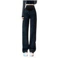 thumbnail image 2 of pstuiky Maternity Pants for Women Wide Leg Jeans High Waist Over The Belly Support Pants Loose Fit Straight Leg Floor Length Trousers Pregnancy Pants for Women, 2 of 3