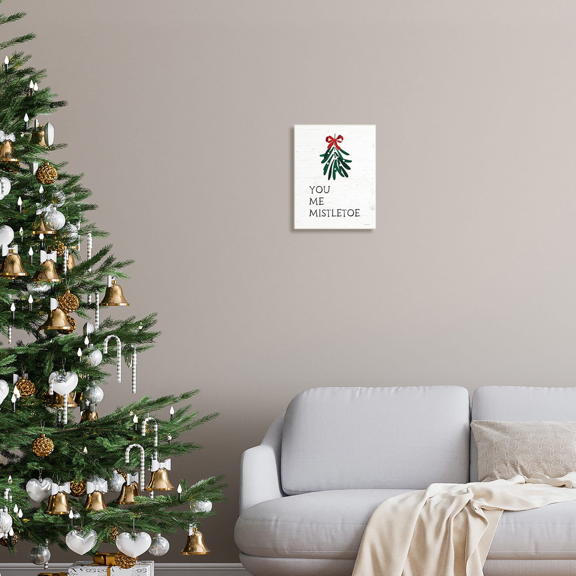 You Me Mistletoe Rustic Pattern Holiday Quote Inspirational Graphic Art Unframed Art Print Wall Art