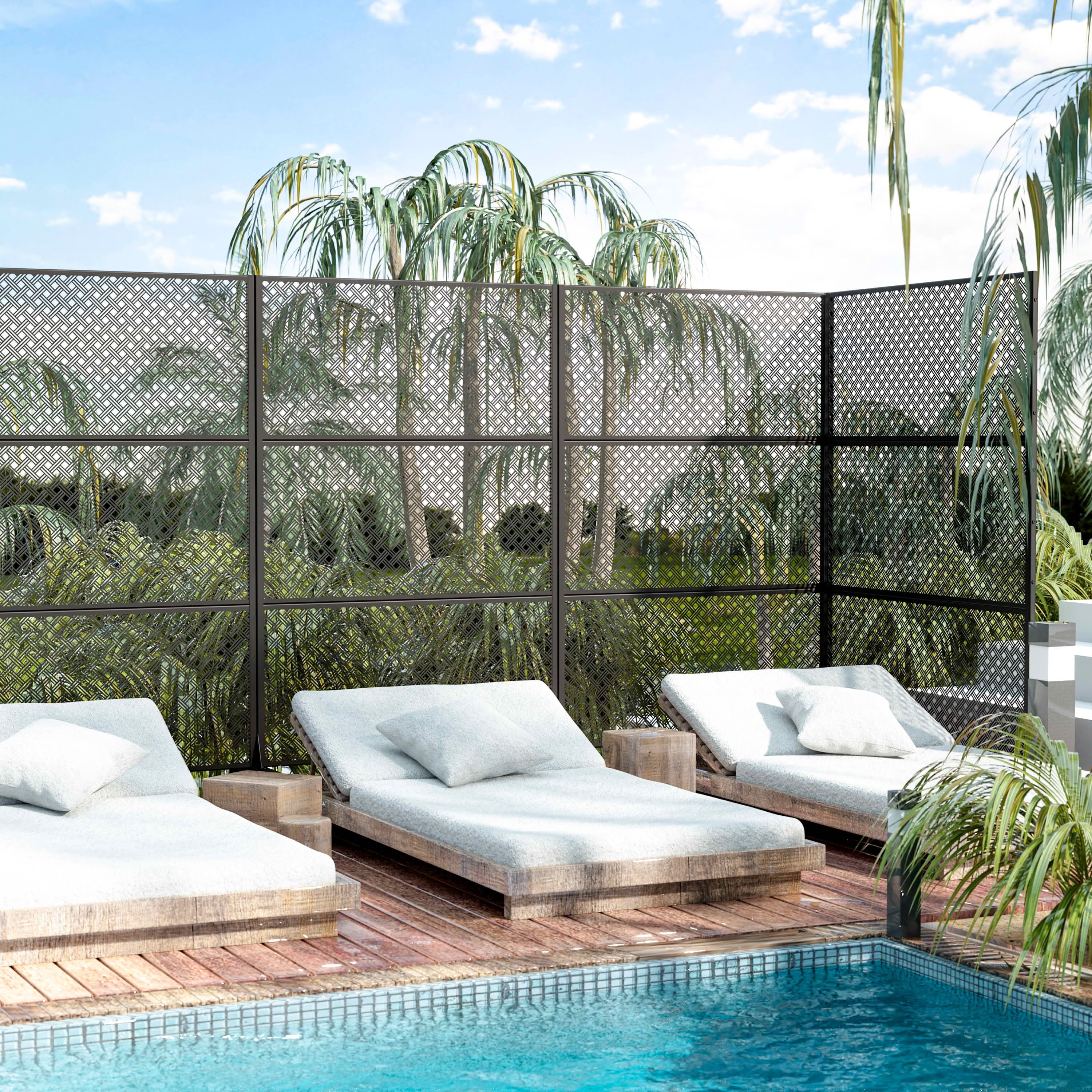 MAYEERTY 72x47 Black Outdoor Natural Privacy Panel Screen, 3 Piece Set Natural Folding Divider for Backyard and Garden