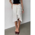 thumbnail image 6 of Black And White Polka Dot Asymmetrical Low Waist Knee-Length Skirt For Women, 6 of 7