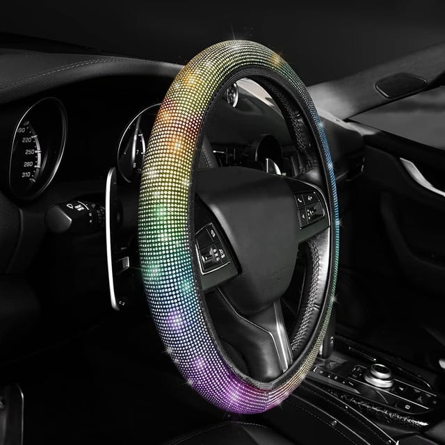Funda de volante con cristales brillantes (36-38 cm, colorida), universal para mujer, ideal para vehículos, coches y SUV. Ideal para la mayoría de los coches.