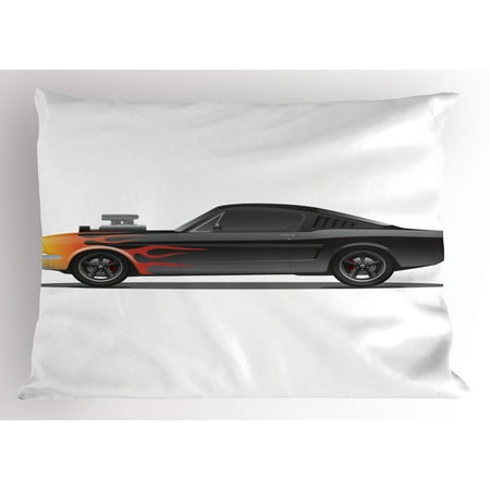 Custom Pillow Shams Cars Pillow Sham Custom Design Muscle Car with Supercharger and Flames Roadster Retro Styled, Decorative Standard Size Printed Pillowcase, 26 X 20 Inches, Black Orange Red, by Ambesonne ()