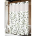 thumbnail image 2 of No Hook Shower Curtain with Snap-in Liner, Green Leaves Waterproof Fabric Bathroom Curtains, Summer Botanical Elegant Farmhouse Bath Curtains & Mesh Top Window Stall 48"x72", 2 of 9