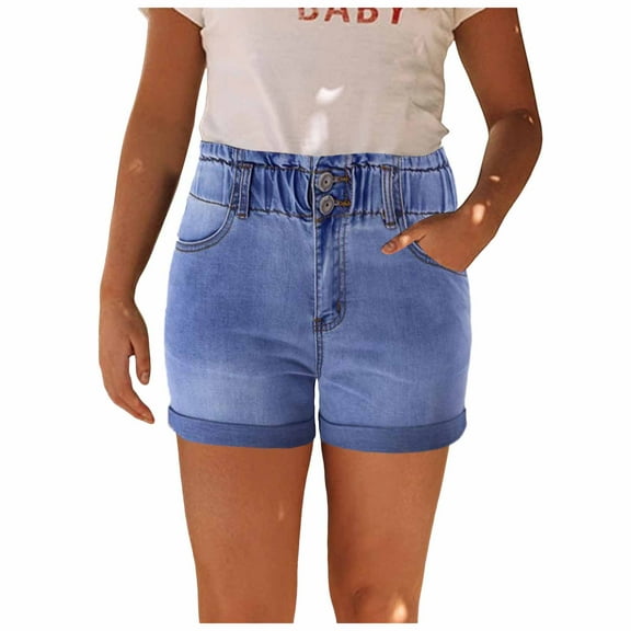 JDEFEG Denim Shorts for Women Casual Mid Rise Shorts Stretch Ripped Jean Shorts Casual Summer Mid Waist Stretchy Denim Jean Shorts Junior Short Jeans Light Blue Size Xxl