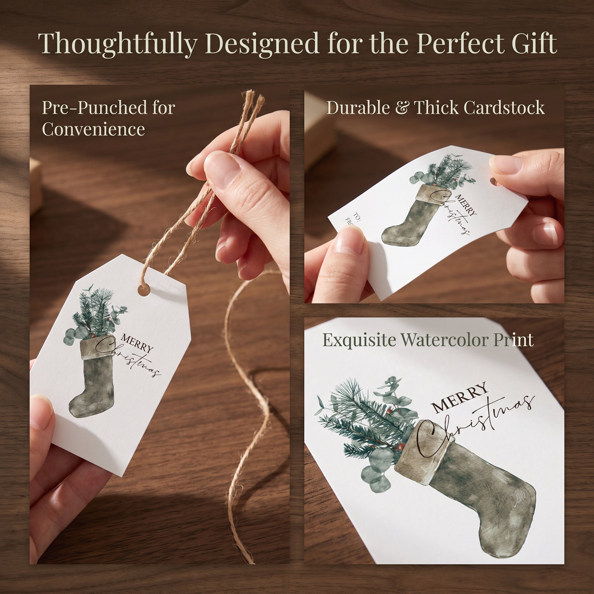 Unique Bargains 100Pcs Thick Gift Wrapping Tags with Christmas Stocking Pattern 2" x 3.1"