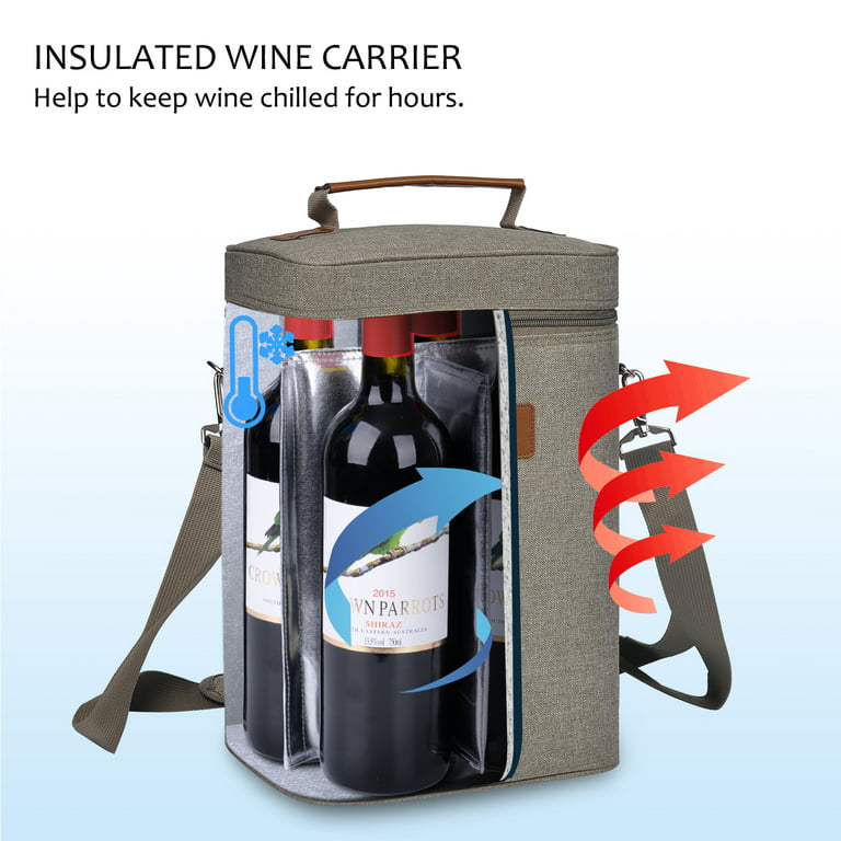 DS Picnic Insulated Wine Tote Bag Wine Bottle Carrier 4 Bottle Capacity  Cooler Bag for outdoor Camping Great Wine Lover Gift with Handle and