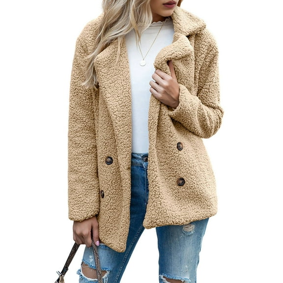 Women'S Winter Coats Fleece Faux Fur Shearling Oversized Trendy Jackets Warm Outerwear Clothing Khaki S