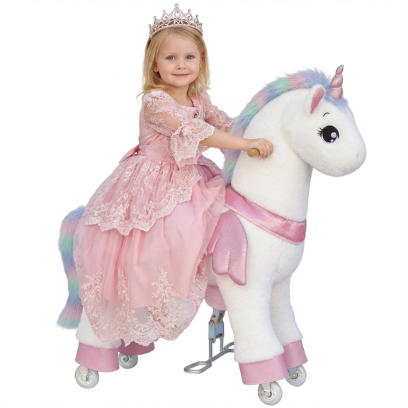 DEYGIA Ride on Unicorn Toys for Kids, Ride on Toy for Girls 4 to 9 Years Old, 36.6'' Height Riding Horse Rider Mechanical Walking Action Toys, No Battery or Electricity, Max Load 165LBS