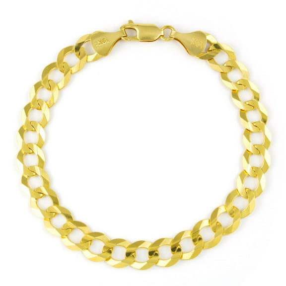 Nuragold 10k Real Yellow Gold Solid Cuban Curb Link 8mm Chain Bracelet (7"-9") Italian Jewelry for Men