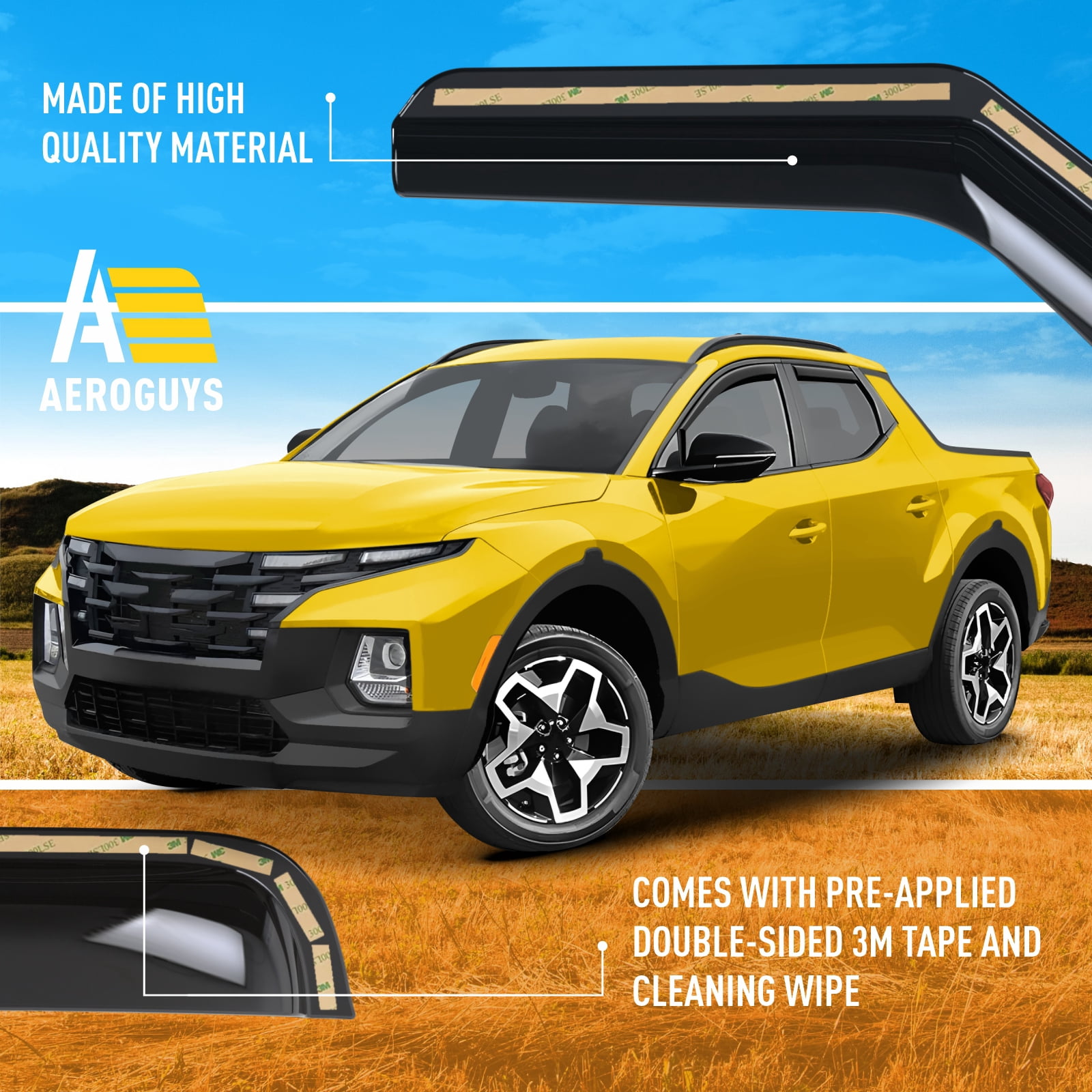 AEROGUYS Extra Durable Window Deflectors in-Channel Window Visors Rain Guards Fit for Hyundai Santa Cruz 2022-2026, Sun Visors, Wind Vent Visors, Window Exterior Car Accessories - 4 pcs. AG0482