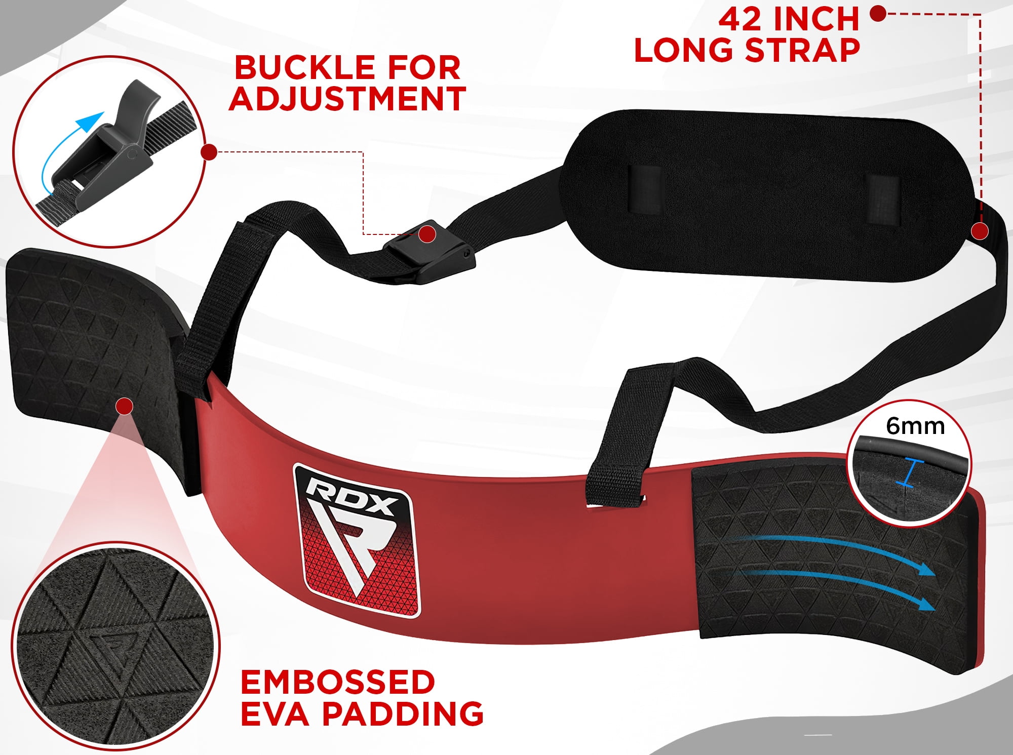 "RDX Arm Curl Blaster Support for Muscle Bodybuilding & Weight Lifting – Adjustable Bicep and Tricep Isolator Bar with 42” Strap, 6mm Neck Pad, Ergonomic Gym Training Equipment, Red"