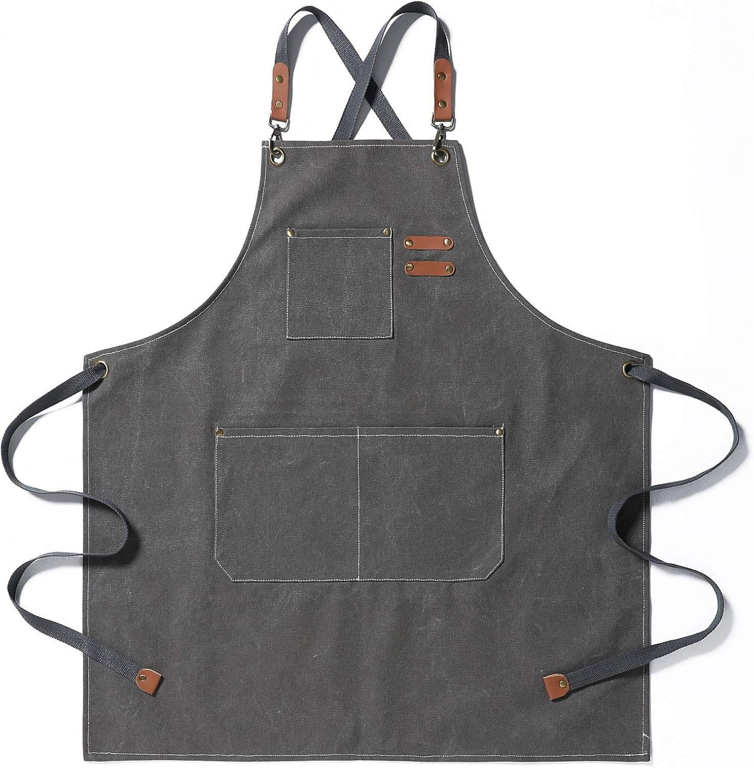Chef Apron Medium-Thick Cotton Canvas,Cross Back with Multiple Pockets Adjustable Work Apron for Men and Women (Black)