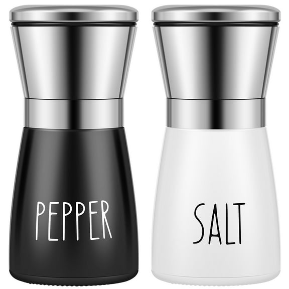 Ikoopy 2 Pcs Salt and Pepper Grinder Set Manual Salt Pepper Mill Grinder Adjustable Coarseness Salt and Pepper Shakers with Ceramic Core Refillable Spice Mill for Home Kitchen Table