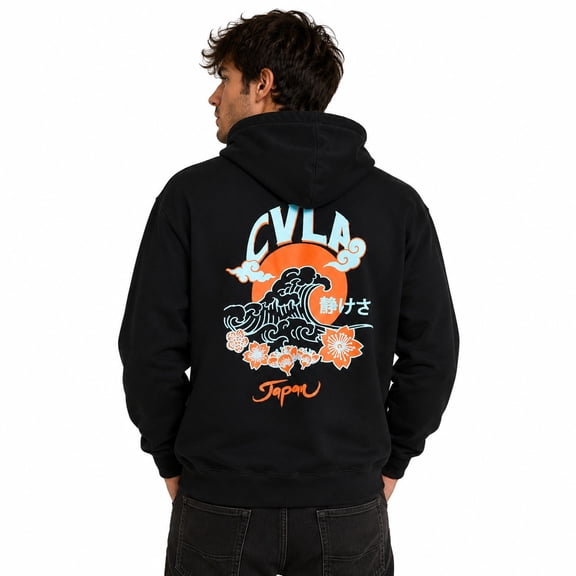 CVLA Ocean Wave Men's Black Graphic Hoodie (Large)