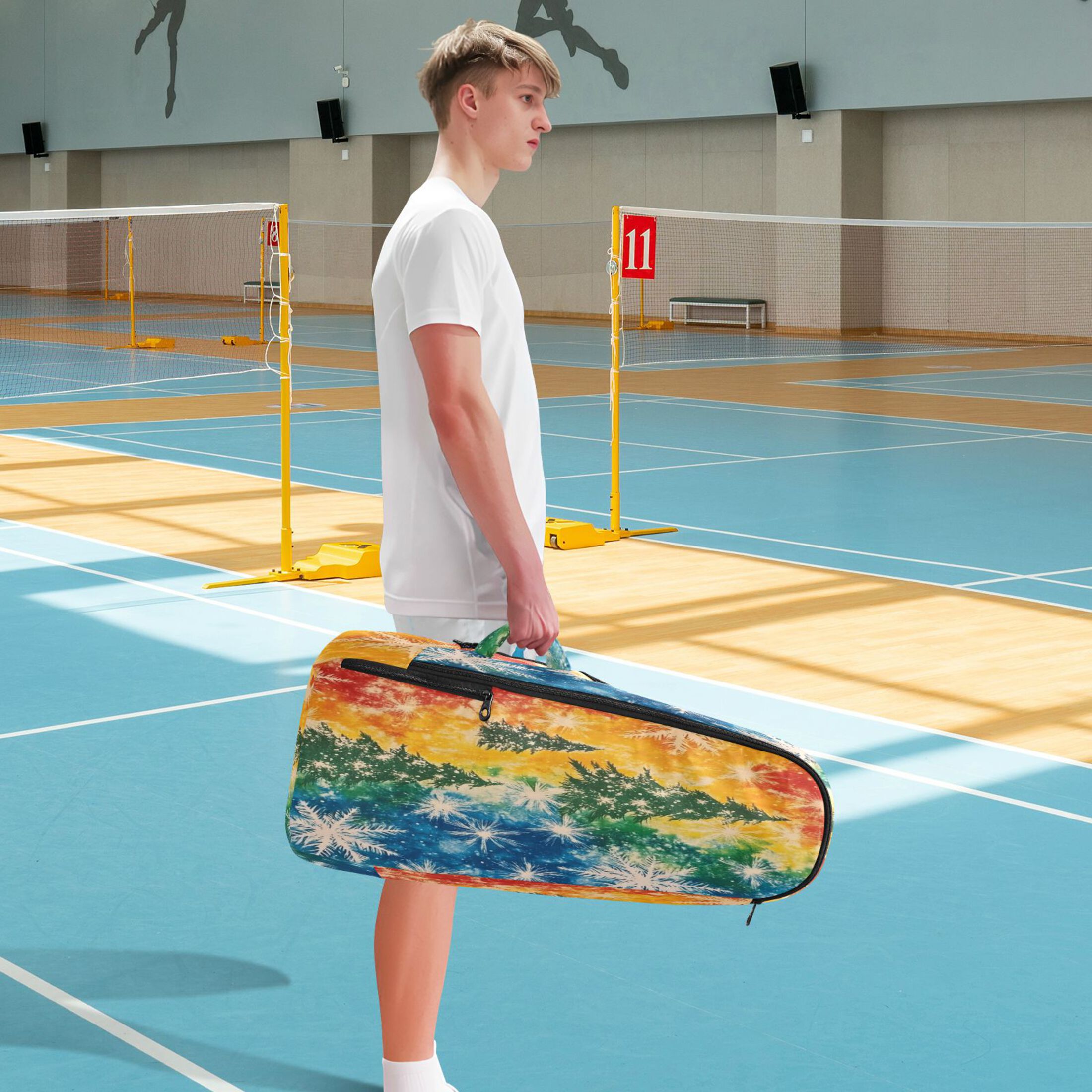 2 Racquet Holder Tennis Backpack Tennis Racket Covers Gym Bags Snowflake Rainbow