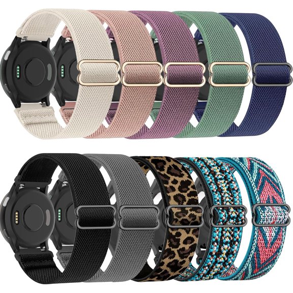 10 Pack Stretchy Watch Band Compatible with Garmin Vivoactive 5/Vivoactive 6, 20mm Soft Elastic Fabric Replacement Sport Loop Straps for Garmin Venu Sq 2 /Forerunner 55/165 Women Men