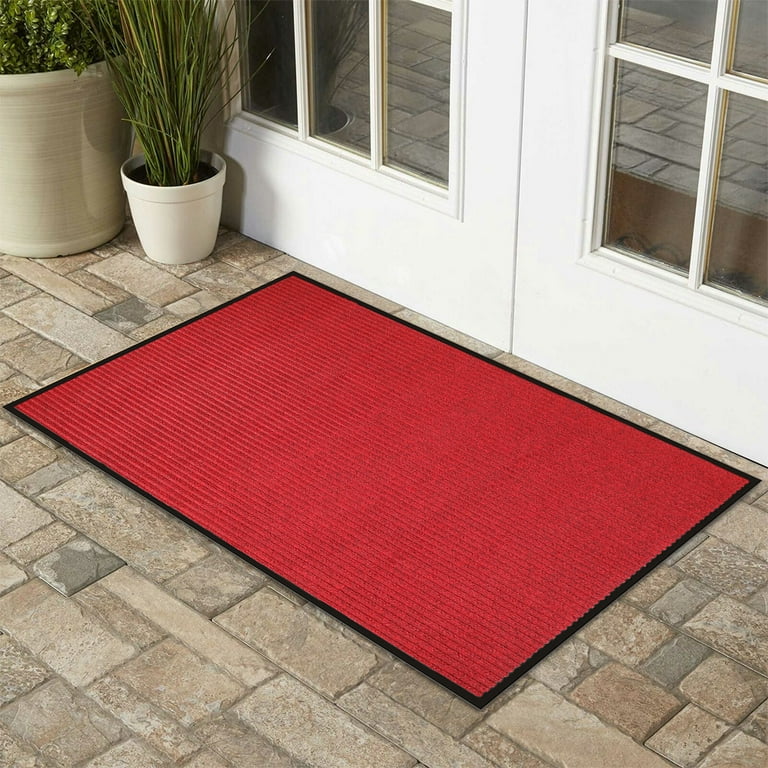 ANMINY Front Doormat Entrance Shoe Mat Waterproof PVC Non Slip Rug Outdoor  Indoor,24x35 Red 